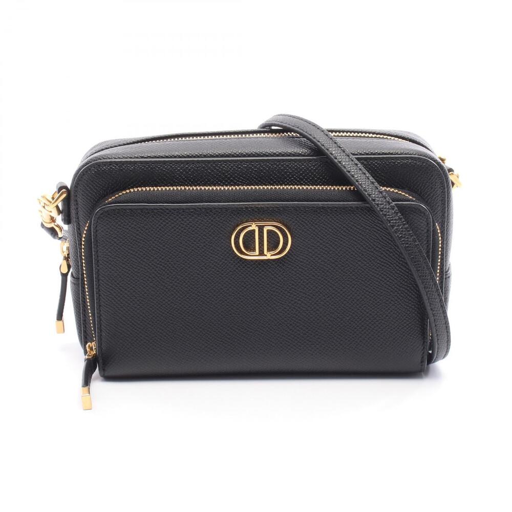 Christian Dior Calo Double Pouch Clutch Shoulder Bag Leather Black
